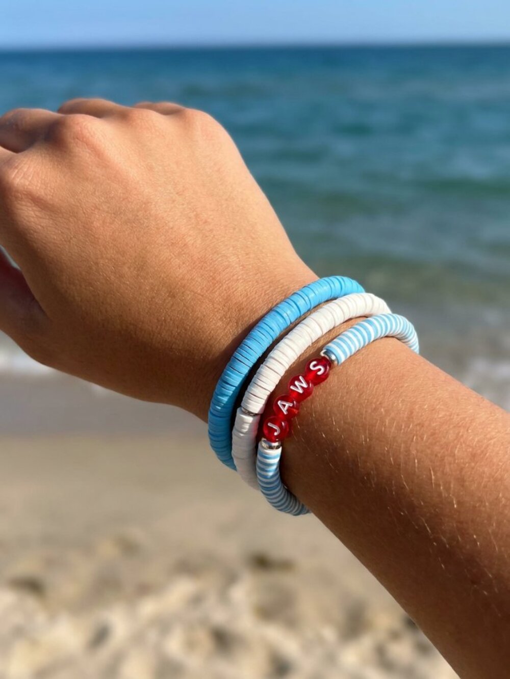Designs by Forte "JAWS" Summer Shark Heishi Bead Stretch Bracelet Stack (3-pc)